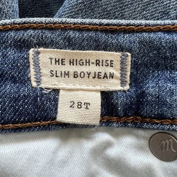 Madewell Jeans Womens 28T Hi-Rise Slim Boy Two Tone Denim Ankle Distressed Boho - Picture 4 of 13